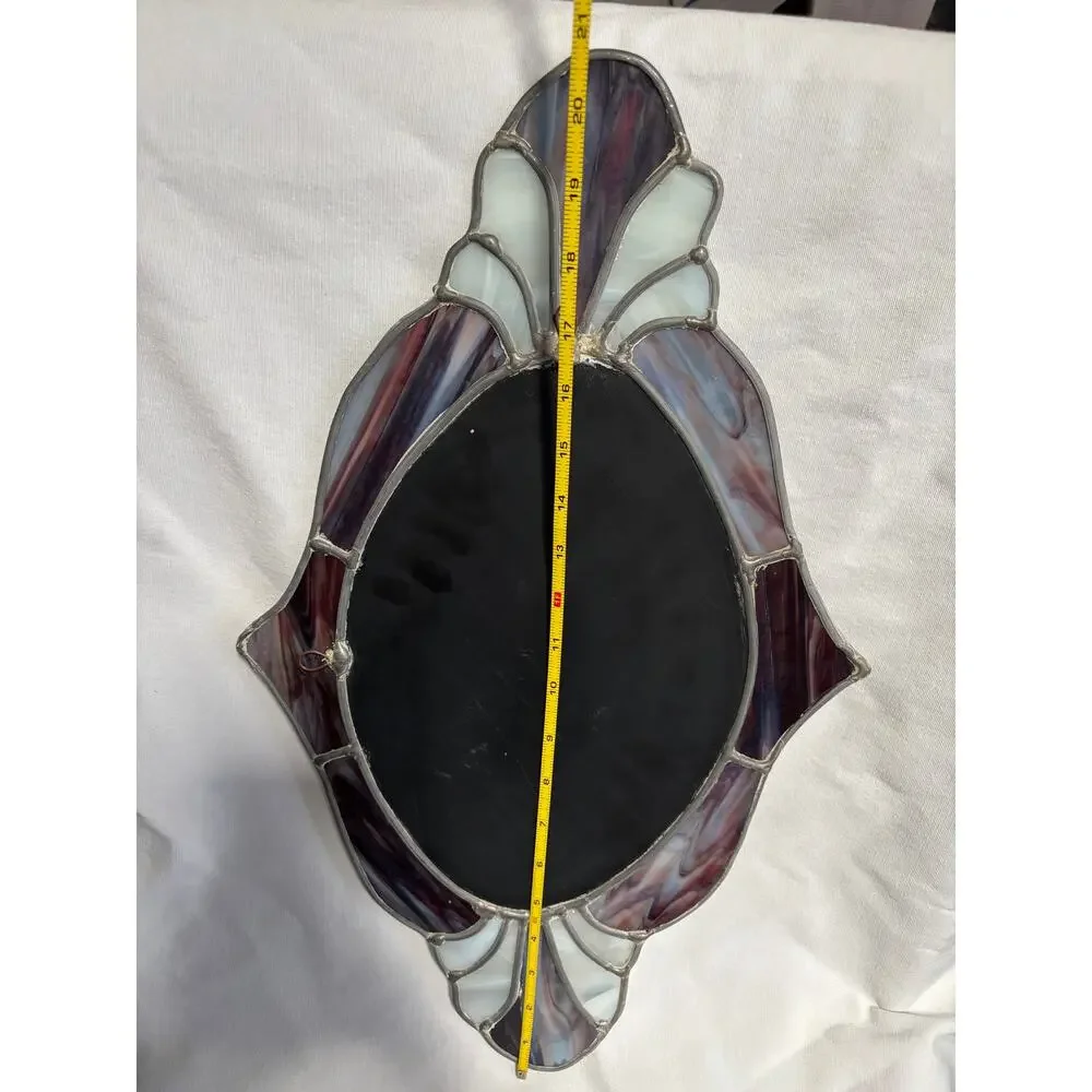 Vintage Stained Glass Mirror Handcrafted Oval READ